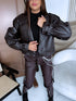 Crop faux leather jacket "TOFFEE NUT CV2195-10" - choco